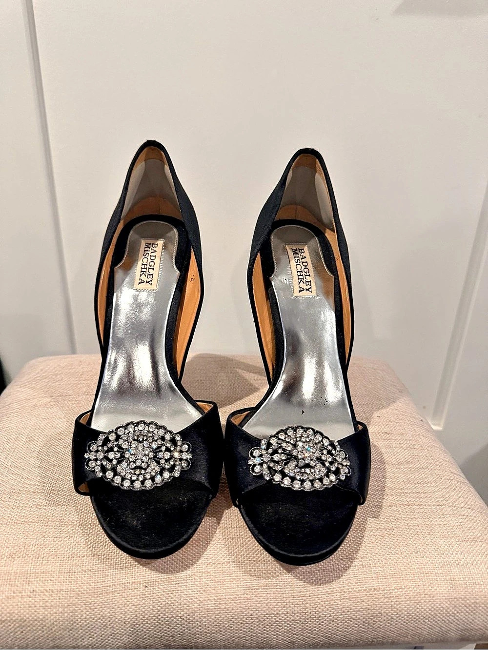 Badgley Mischka Black Jeweled Heels US 10